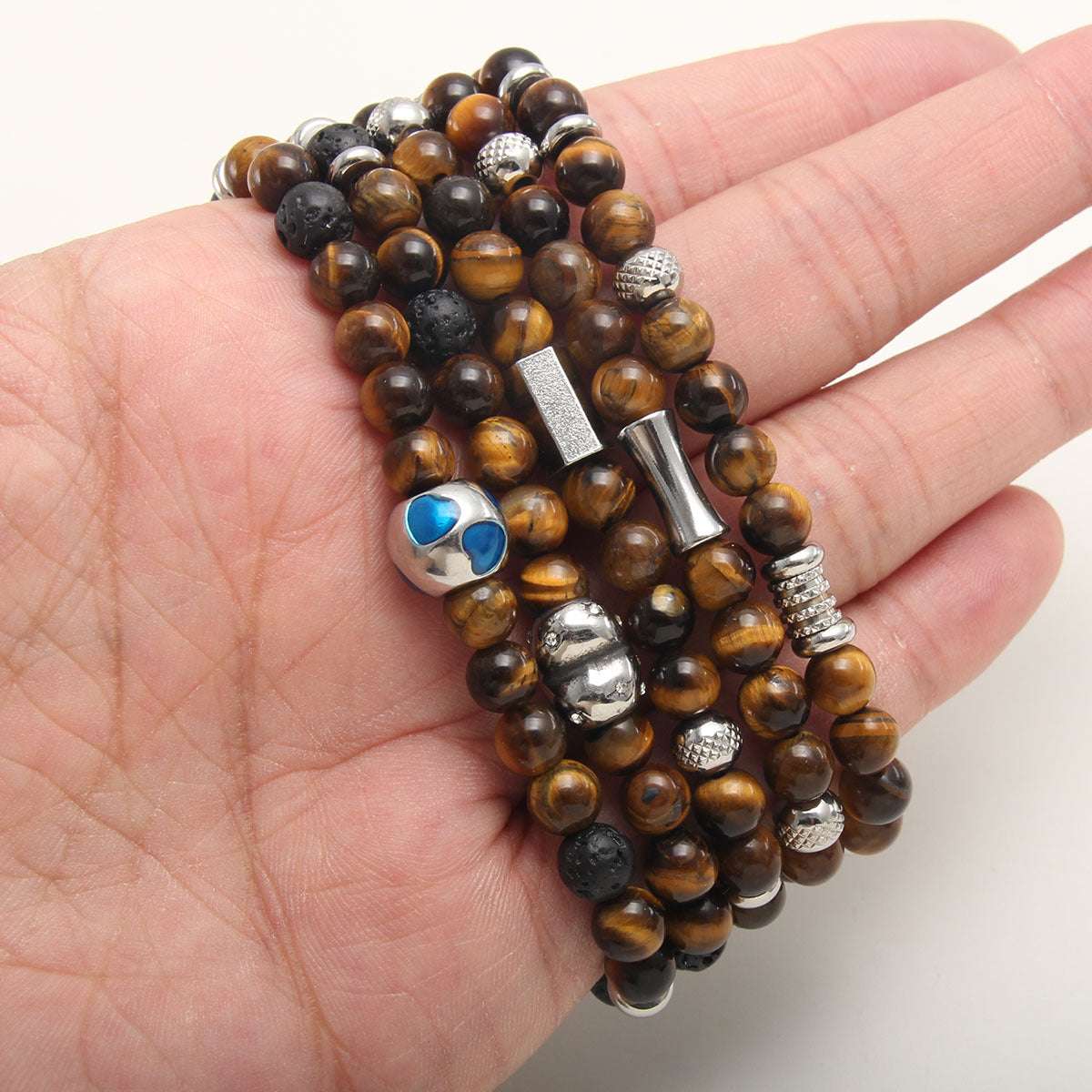 Free Today: 6MM Tiger's Eye Natural Stone Beaded Bracelet with Good Luck Bracelet