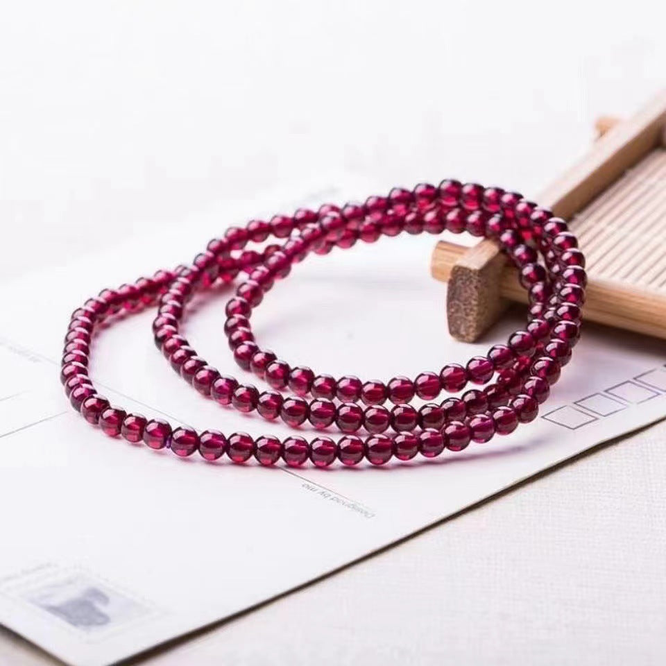 Natural raw garnet A grade burgundy, multi-circle bracelet, women's version three-circle bracelet.
