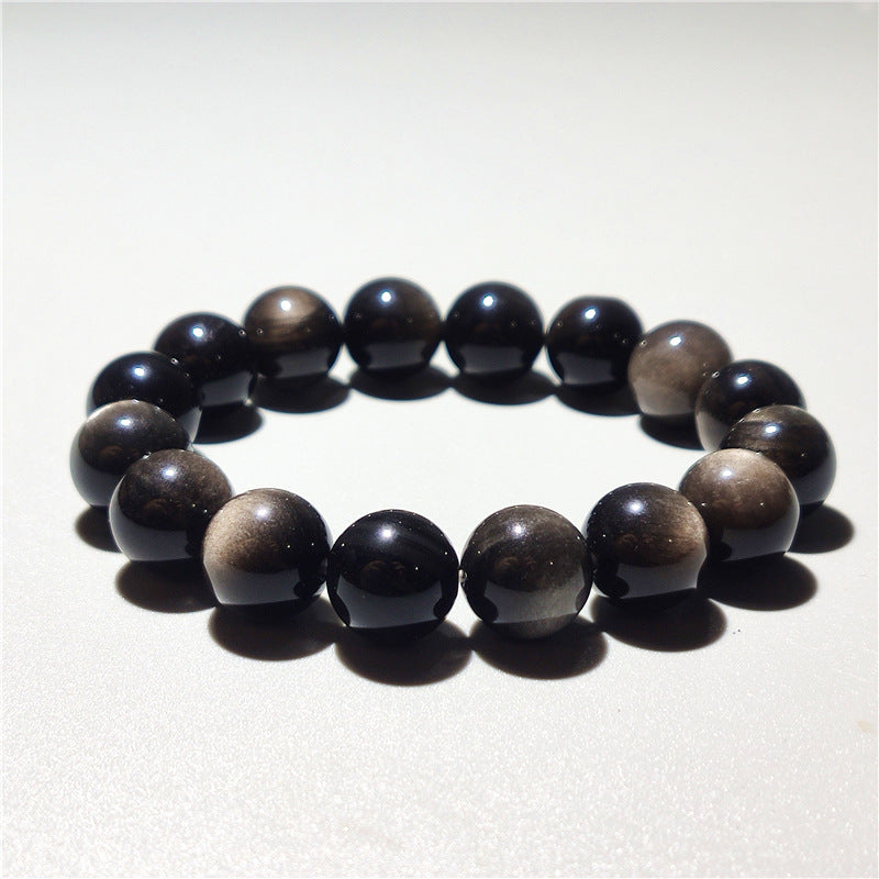 Silver obsidian cat's eye bracelet