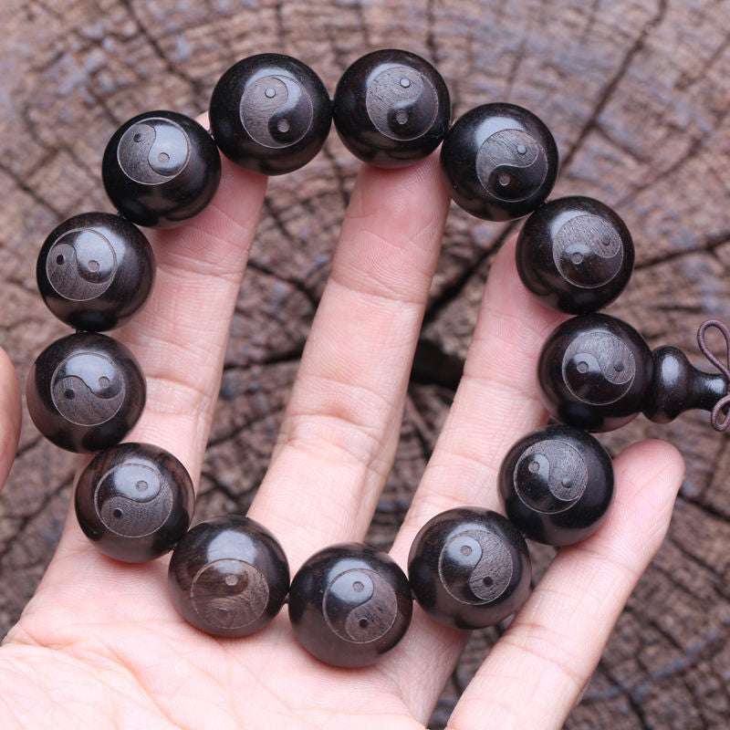 Ebony Carving Tai Chi Bagua Taoist Bracelet Male Jiugong Bagua Auspicious Handheld Rosary Bead