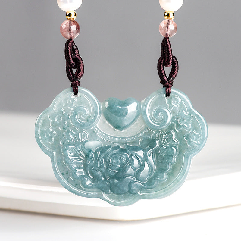 Jade blue water flowers bloom, wealth and auspiciousness, jade pendant, jade pendant, men's and women's safety pendant