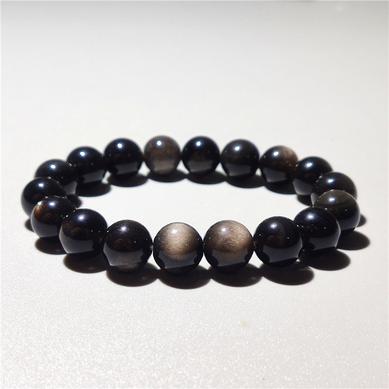Silver obsidian cat's eye bracelet