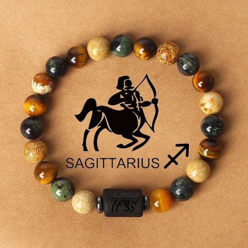 Free Today: Natural Stone Twelve Constellation Bracelet Picture Beaded Bracelet Tiger's Eye Constellation Bracelet