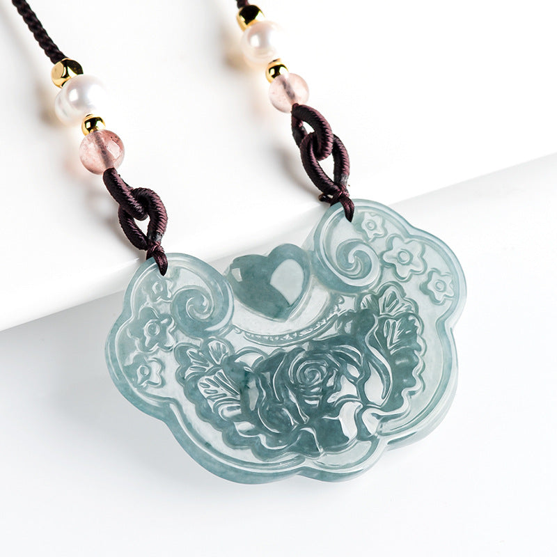 Jade blue water flowers bloom, wealth and auspiciousness, jade pendant, jade pendant, men's and women's safety pendant