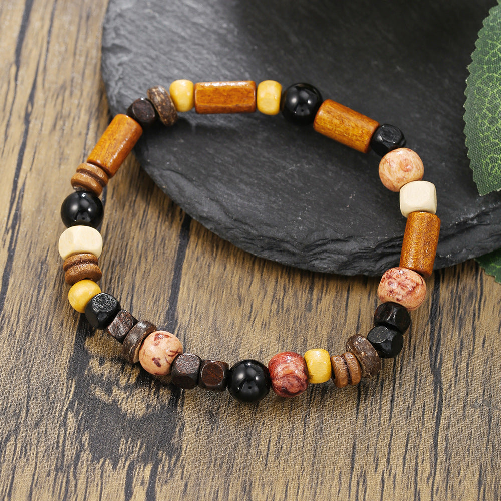 Free Today: Handmade Beaded Skull Bracelet Men's Turquoise Wood Bead Coconut Shell Bracelet Has a Healing Effect