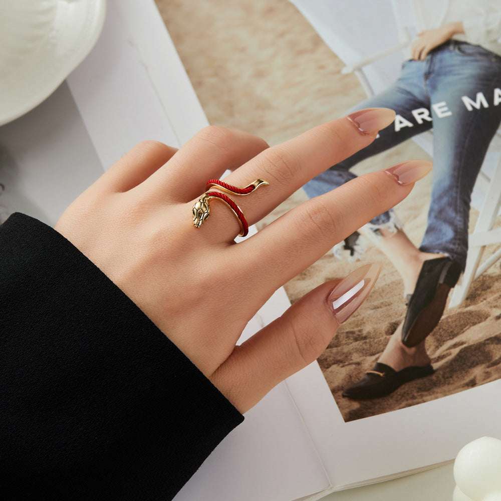 Taoist New Year Celebration Red Rope Zodiac Snake Open Ring Natal Year Transit Index Finger Ring Chinese Ring