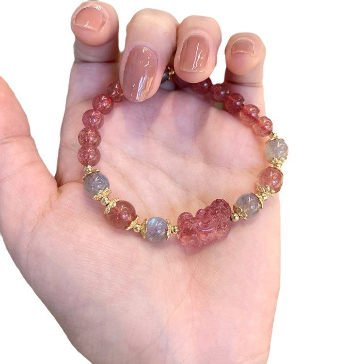 New Pixiu strawberry crystal bracelet gray moonlight crystal high-end light luxury color lucky transfer bracelet jewelry women