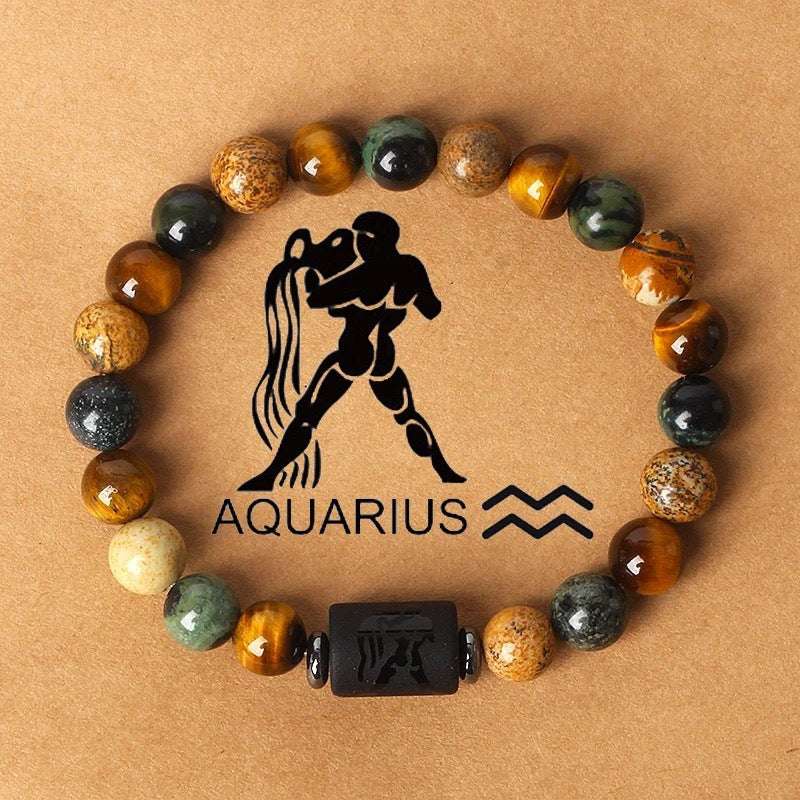Free Today: Natural Stone Twelve Constellation Bracelet Picture Beaded Bracelet Tiger's Eye Constellation Bracelet