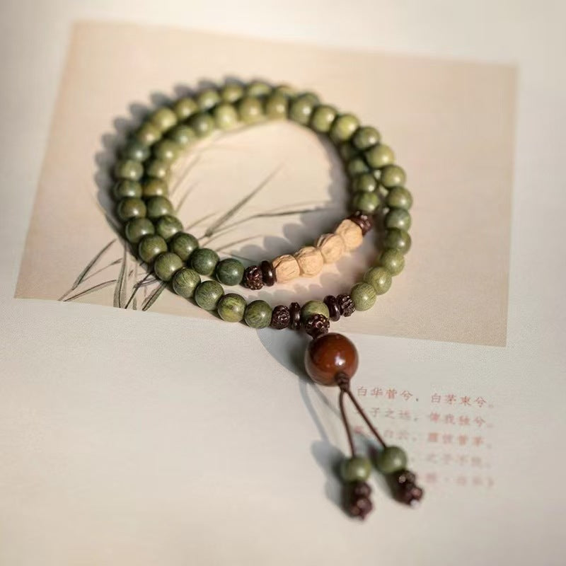 Natural green sandalwood bracelet double circle passion seed bracelet wooden lotus unisex bracelet
