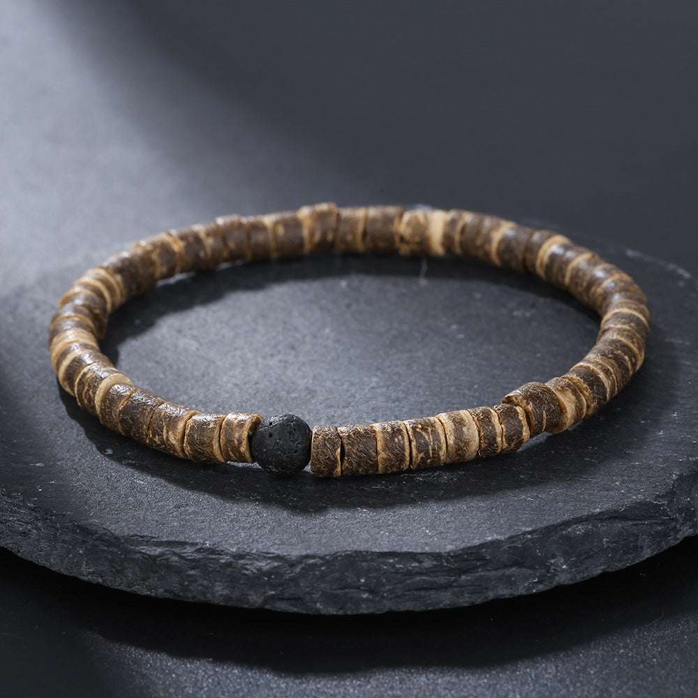 Free Today: Handmade Beaded Skull Bracelet Men's Turquoise Wood Bead Coconut Shell Bracelet Has a Healing Effect