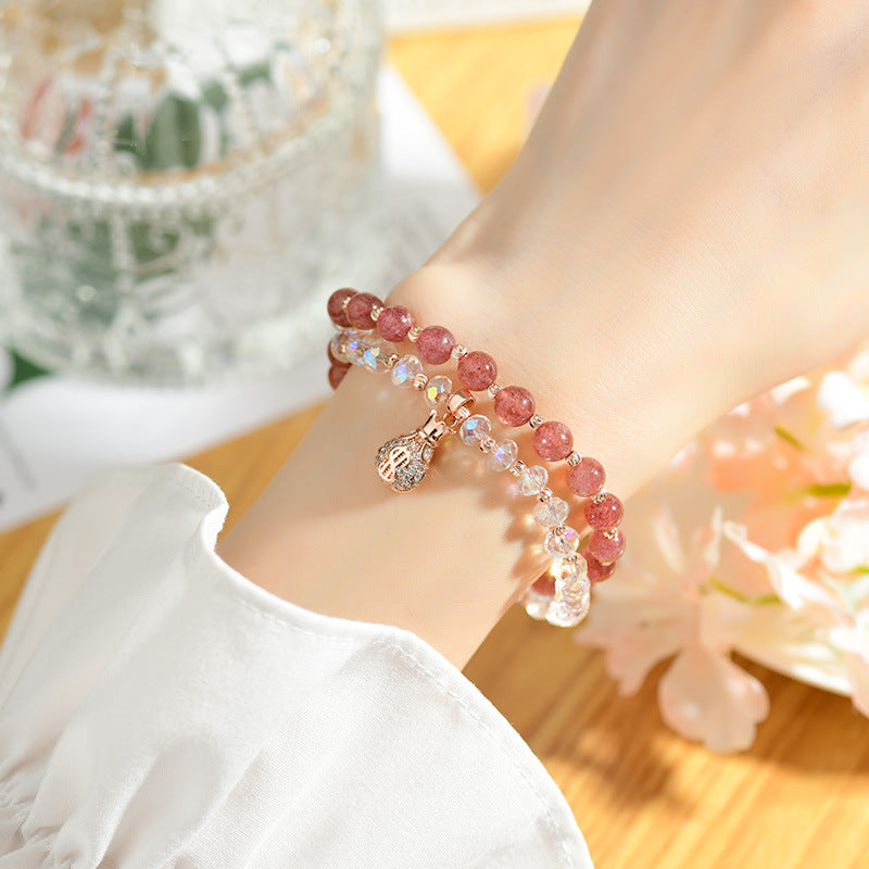 Crystal strawberry crystal double ring bracelet