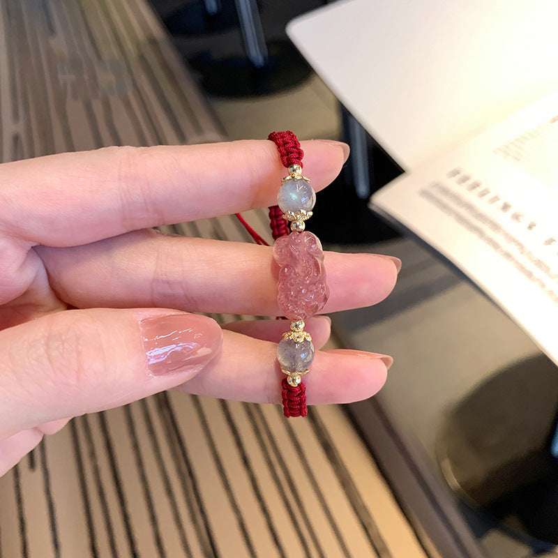 New Pixiu strawberry crystal bracelet gray moonlight crystal high-end light luxury color lucky transfer bracelet jewelry women