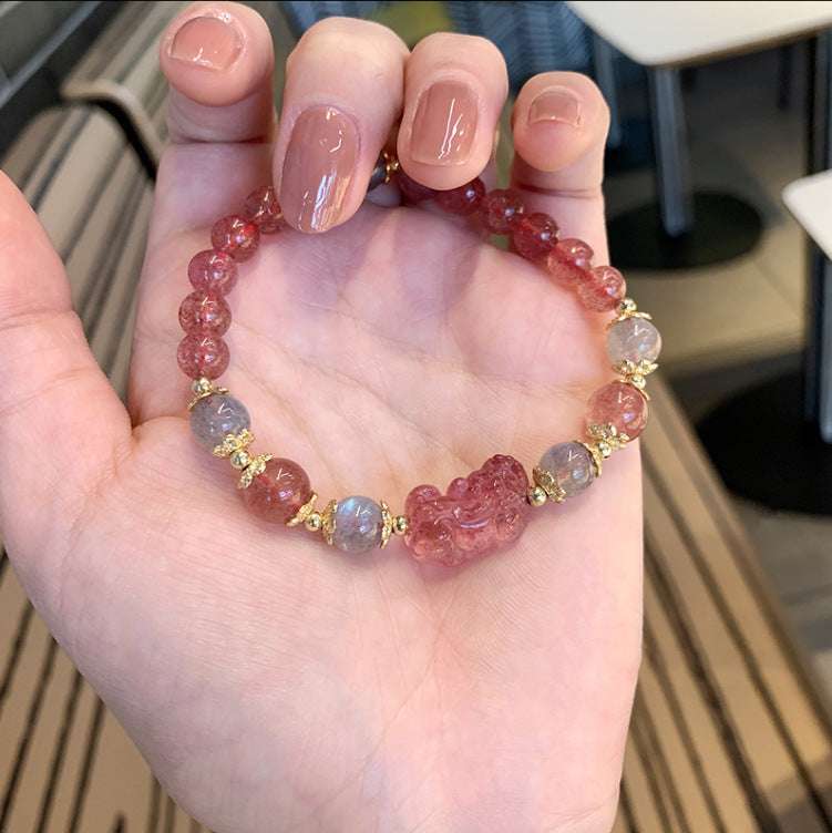 New Pixiu strawberry crystal bracelet gray moonlight crystal high-end light luxury color lucky transfer bracelet jewelry women