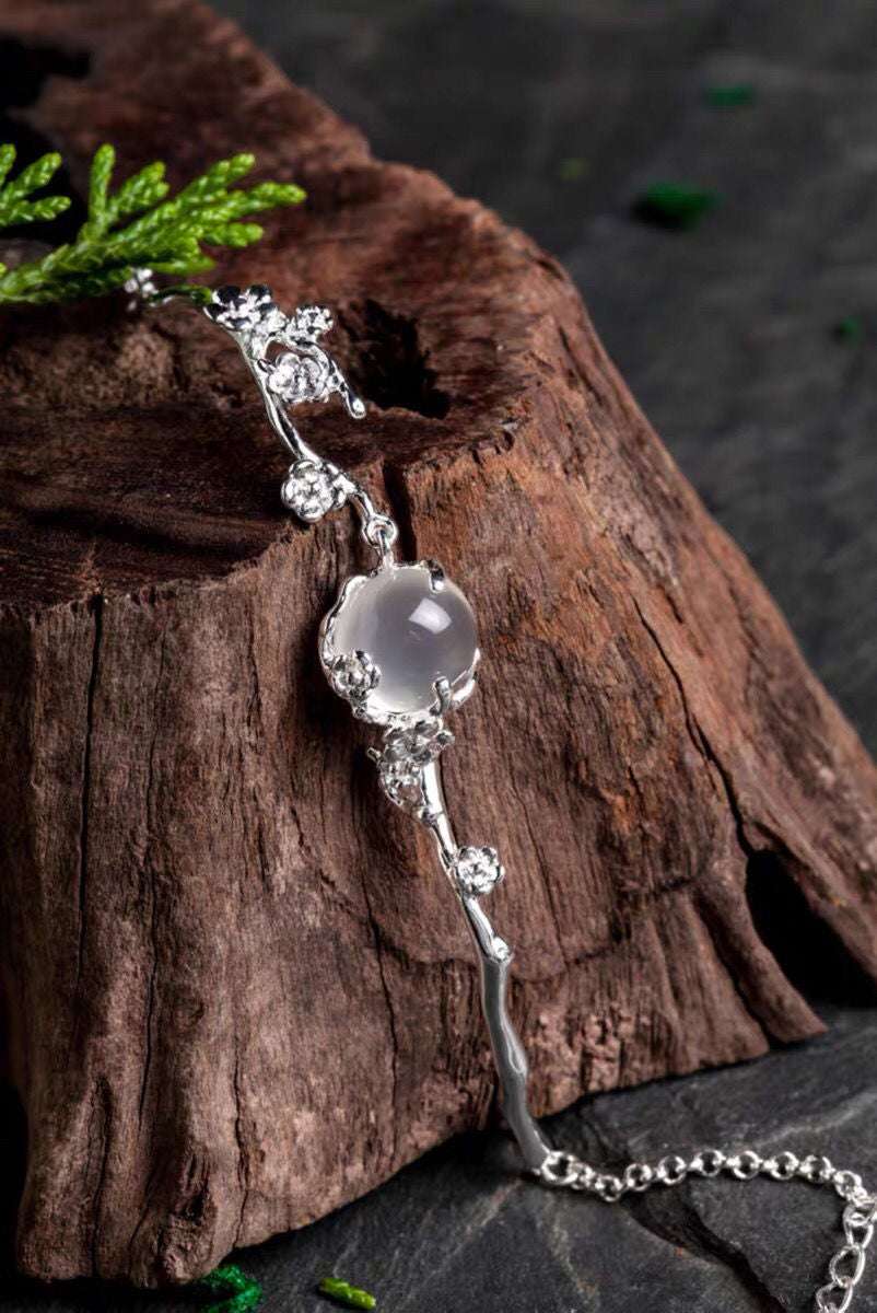Free Today: Absorb Negative Energy Plum Blossom Chalcedony Positive Energy Bracelet