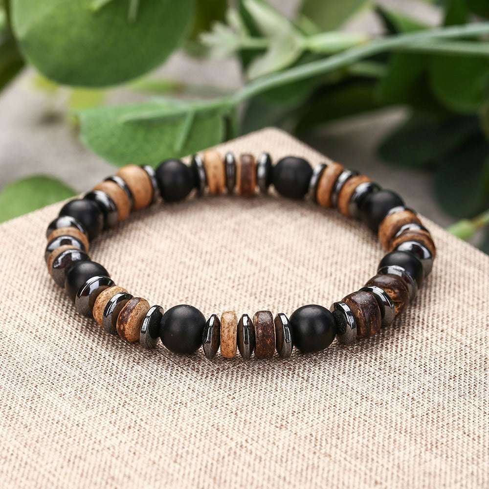 Free Today: Handmade Beaded Skull Bracelet Men's Turquoise Wood Bead Coconut Shell Bracelet Has a Healing Effect