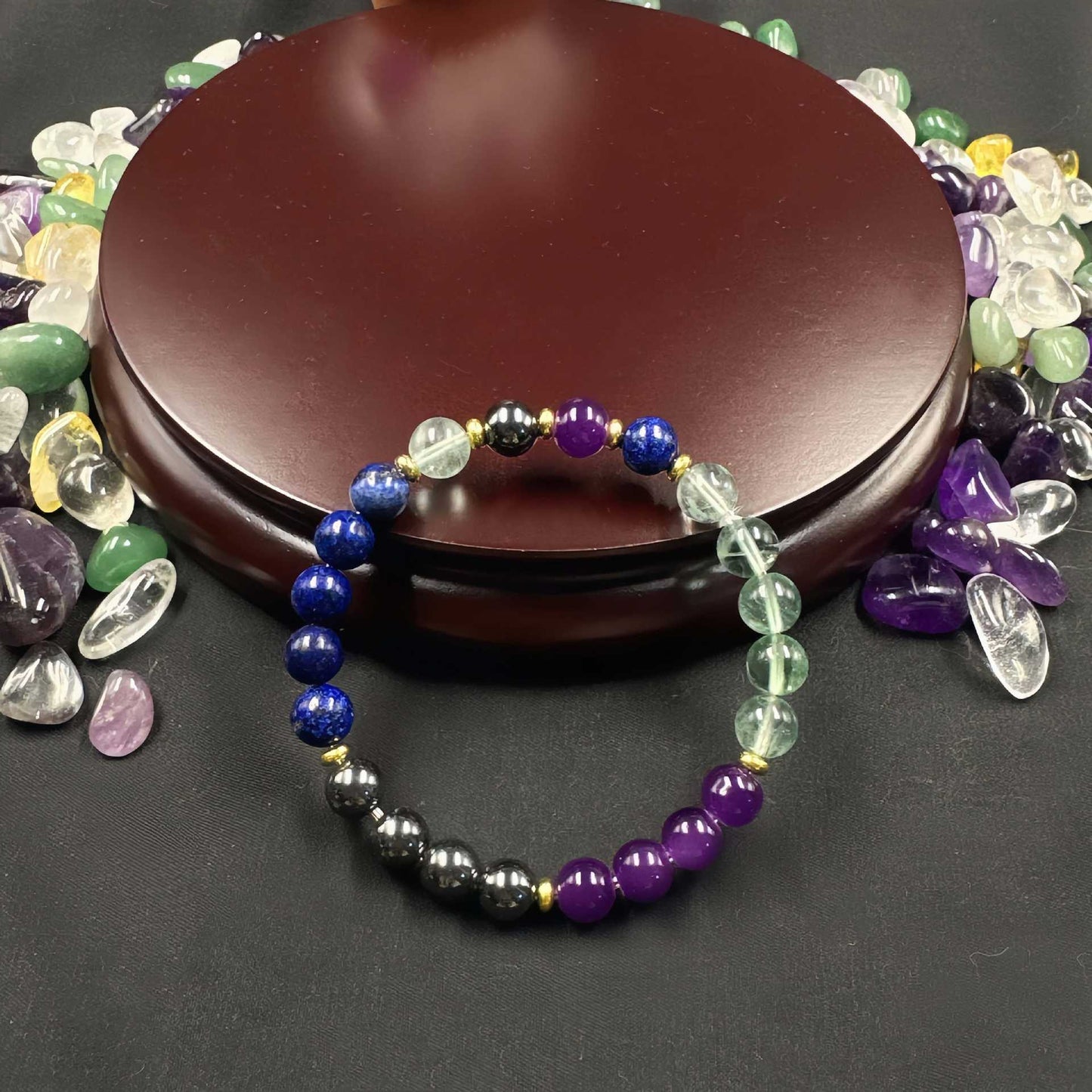 Free Today: Natural Stone Bracelet Black Gallstone Lazuli Amethyst Bracelet Feng Shui Lucky