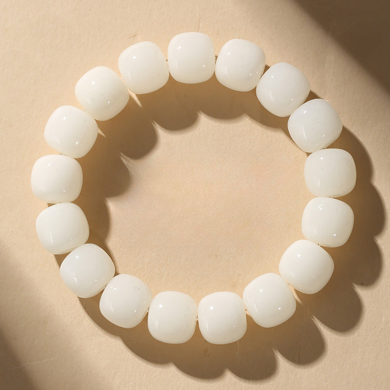 White Jade Bodhi Root Bracelet Women's Buddha Beads Bodhi Beads Meditation Beads