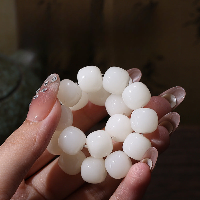 White Jade Bodhi Root Bracelet Women's Buddha Beads Bodhi Beads Meditation Beads