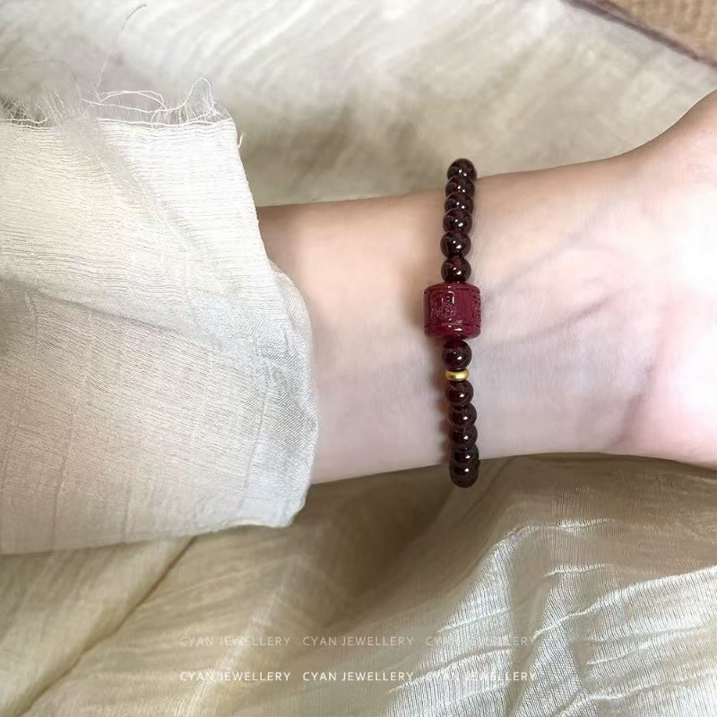 Bracelet transfer pearl red whitening temperament natural burgundy garnet cinnabar transfer cylinder