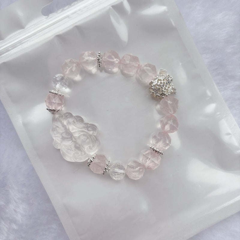 Natural pink crystal bracelet with light pink nine-tailed fox women's bracelet.