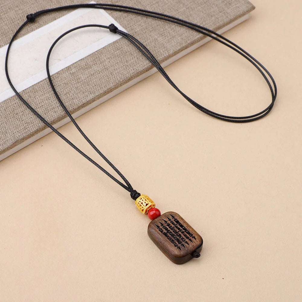 Agarwood safe brand necklace wooden pendant sweater chain long short retro national style new Chinese collarbone chain