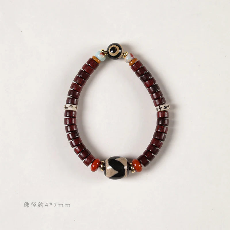 Give girlfriend gifts, give boyfriend Tibetan black sandalwood/red sandalwood straight-cut tablets, bead agate dzi beads single circle simple bracelet.