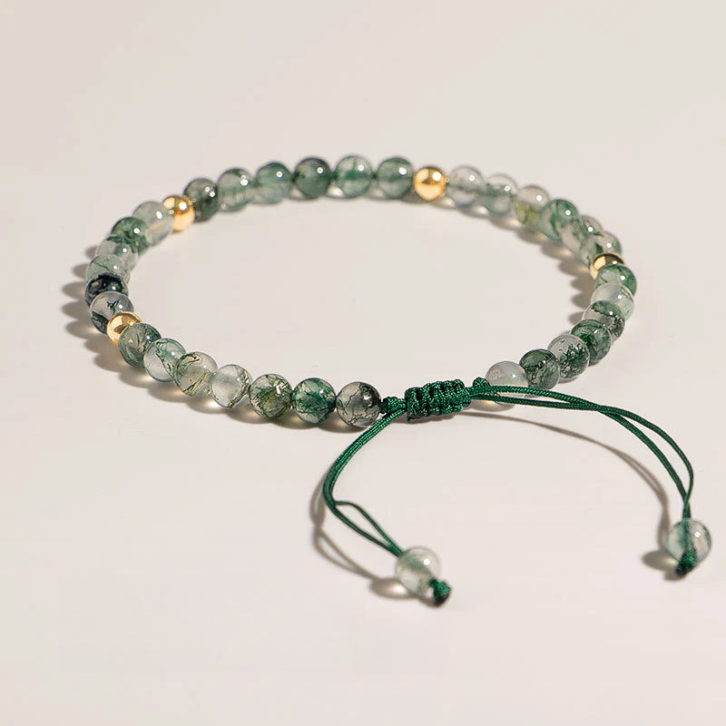 Green aquatic agate bracelet, female crystal transfer beads, hand-woven.