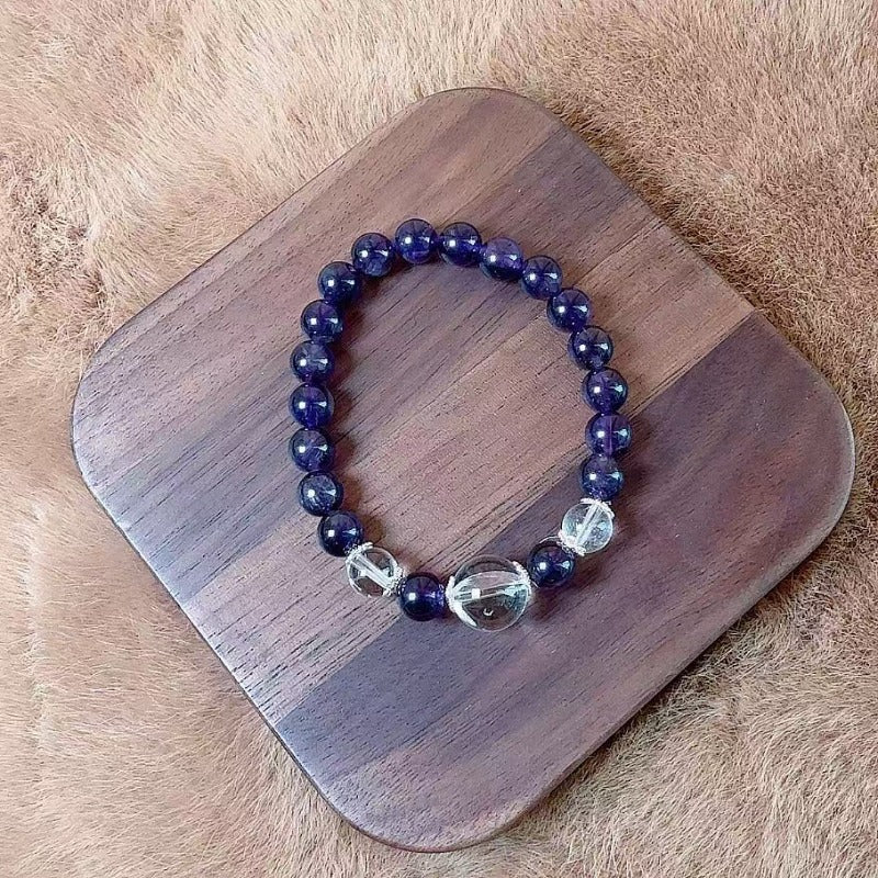 Natural amethyst with white crystal bracelet to purify negative energy