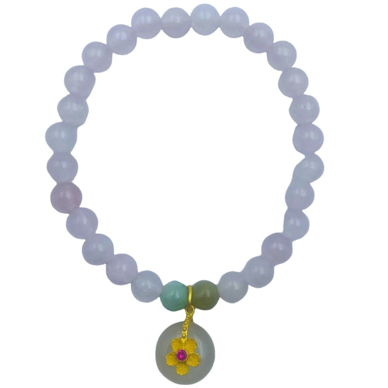 Natural powder crystal safety buckle bracelet, white chalcedony flower pendant, pink crystal bracelet.