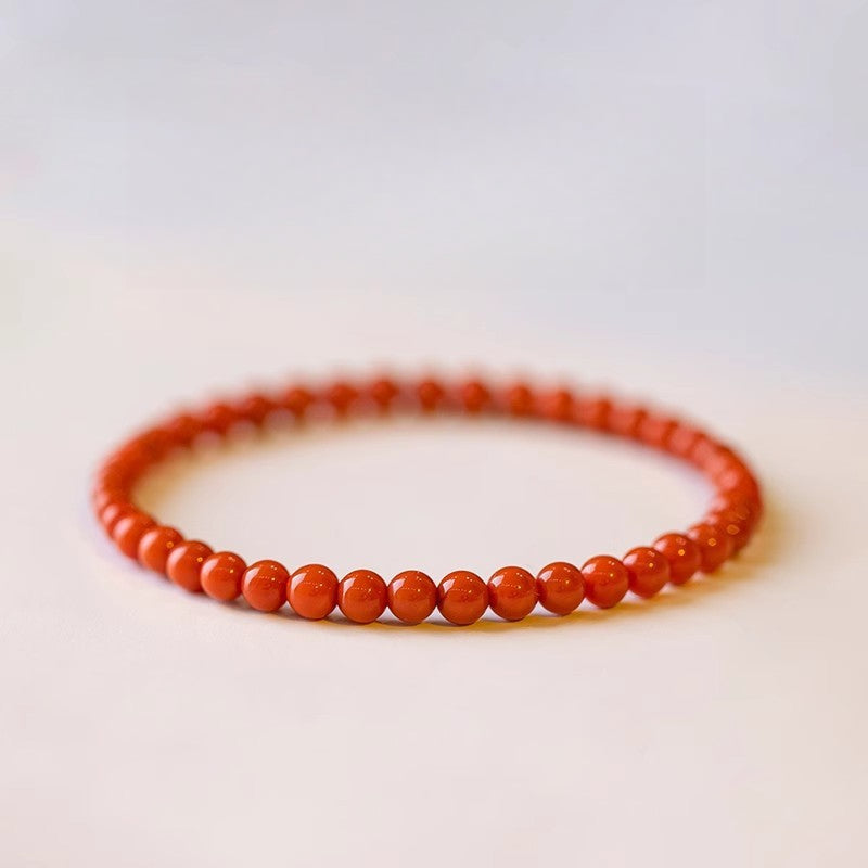 Natural Nanhong agate bracelet, transfer beads, fine persimmon red bracelet.