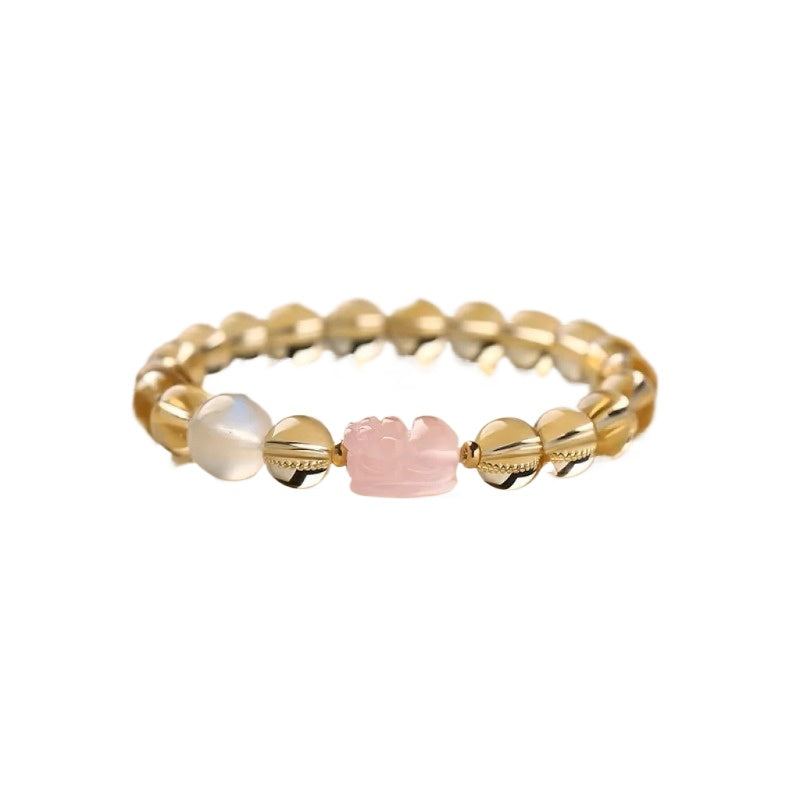 Natural top-grade citrine bracelet, authentic natural rose quartz moonstone bracelet design bracelet, Qixi Festival gift.