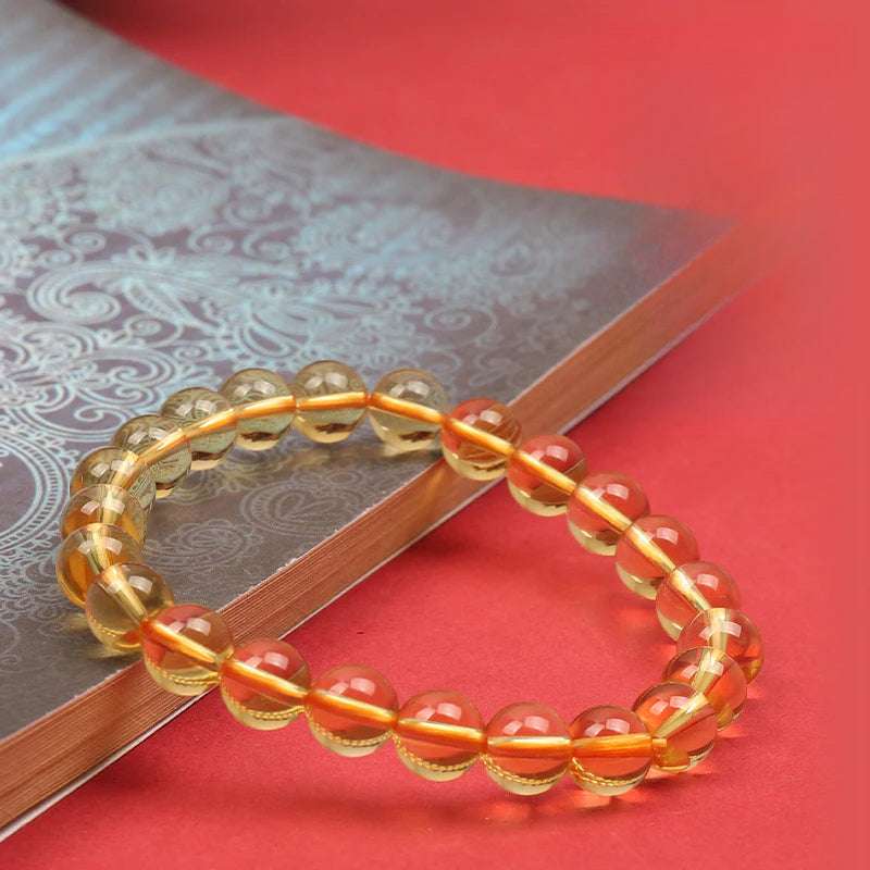 Natural citrine bracelet, crystal bracelet, classic simple old mine citrine round bead bracelet.