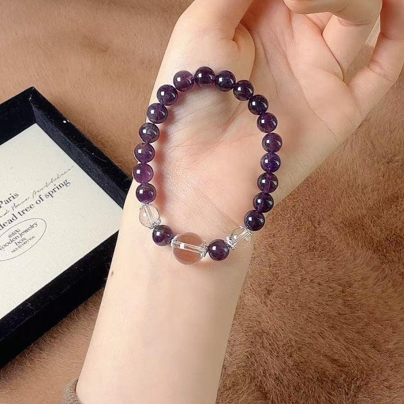 Natural amethyst with white crystal bracelet to purify negative energy