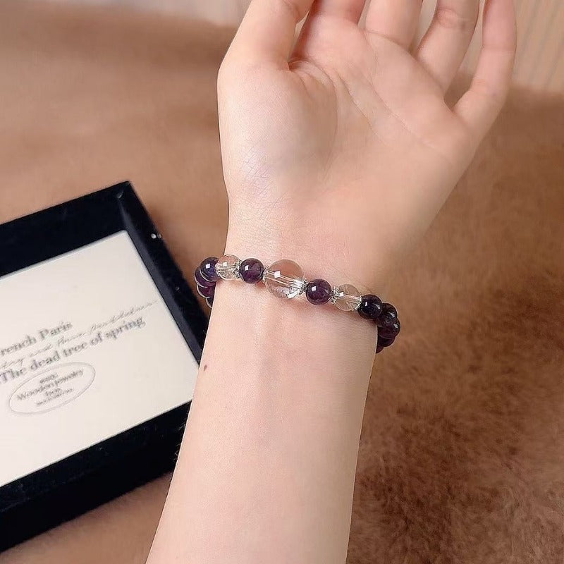 Natural amethyst with white crystal bracelet to purify negative energy