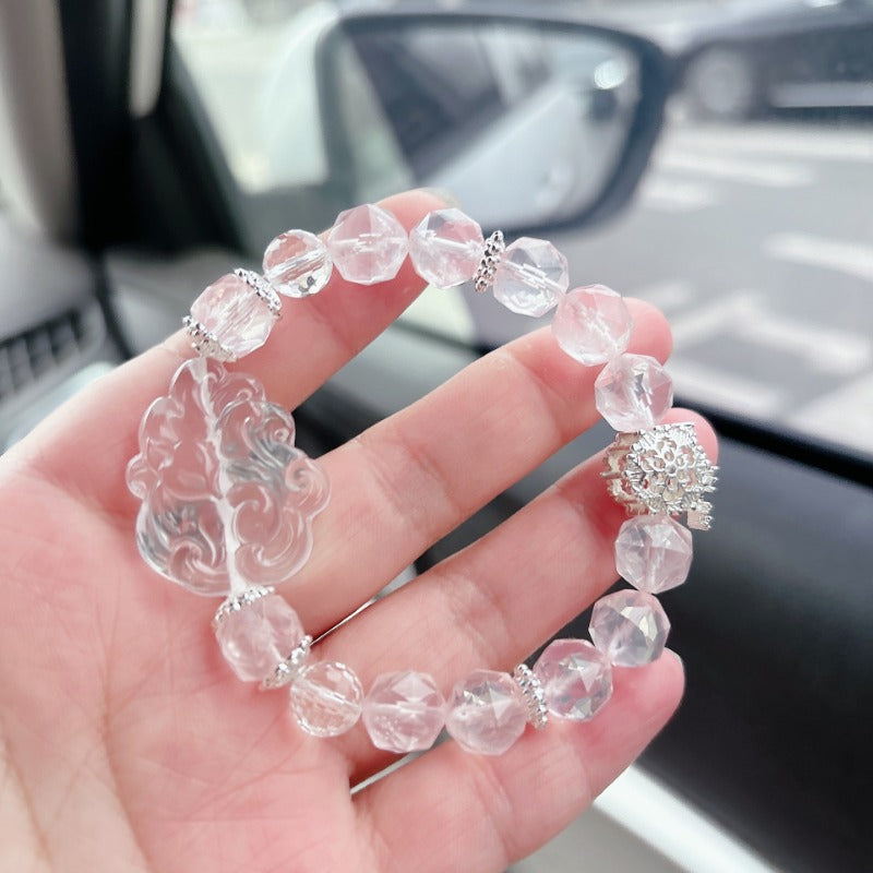 Natural pink crystal bracelet with light pink nine-tailed fox women's bracelet.
