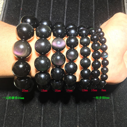 Natural color obsidian bracelet bracelet, green eye purple eye obsidian.