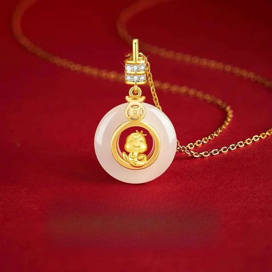 Taoist Year of the Snake New Safety Buckle Necklace Women's Hetian Jade Pendant New Chinese Style Guochao Benming Year Gift Neck Jewelry