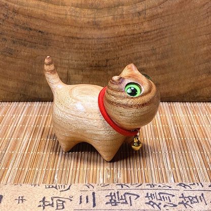 Hand carved wood lucky cat hand play wood carving ornament