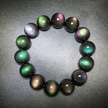 Natural color obsidian bracelet bracelet, green eye purple eye obsidian.