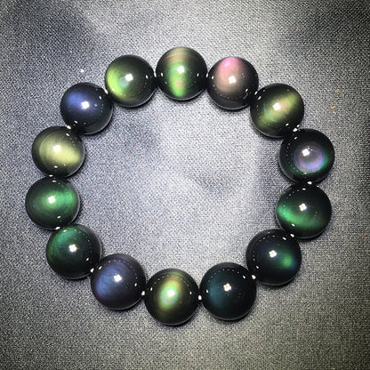 Natural color obsidian bracelet bracelet, green eye purple eye obsidian.