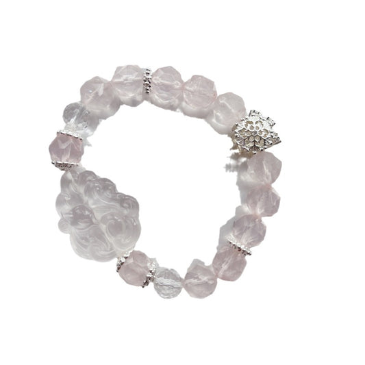 Natural pink crystal bracelet with light pink nine-tailed fox women's bracelet.