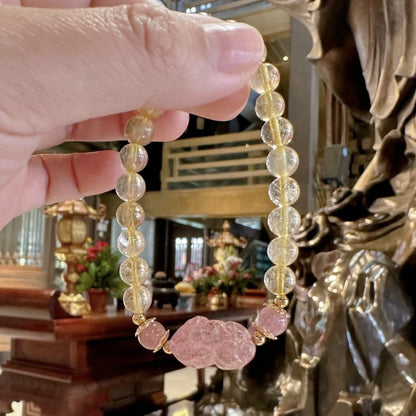 Citrine and strawberry quartz Pixiu money-attracting bracelet