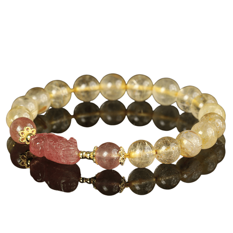 Citrine and strawberry quartz Pixiu money-attracting bracelet