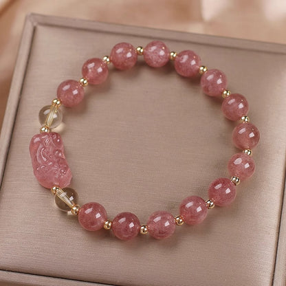 Citrine and strawberry quartz Pixiu money-attracting bracelet