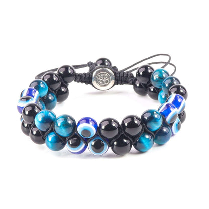 Natural agate stone bracelet, men's and women's magnet bracelet, handmade rope-woven black agate double-row devil's eye bracelet.