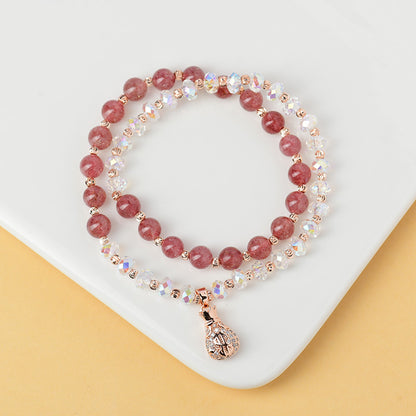 Crystal strawberry crystal double ring bracelet