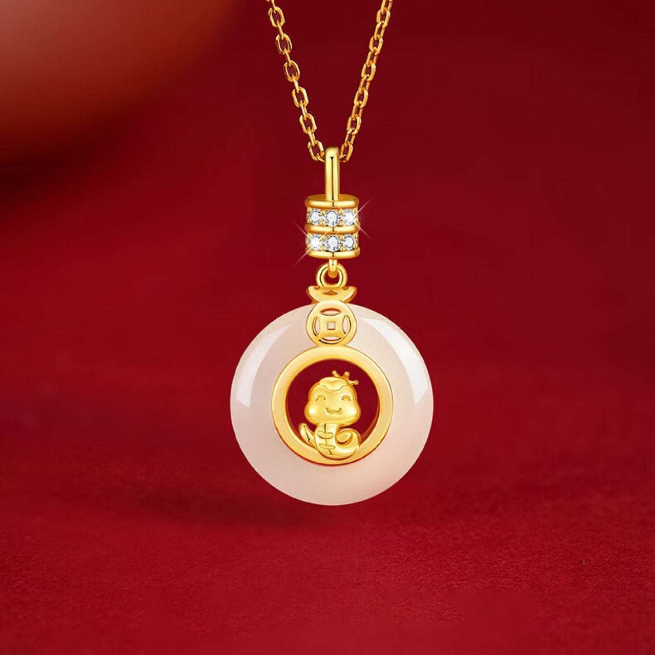 Taoist Year of the Snake New Safety Buckle Necklace Women's Hetian Jade Pendant New Chinese Style Guochao Benming Year Gift Neck Jewelry