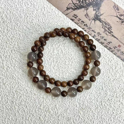 Golden silk sandalwood with smoke purple agate double circle women's beaded simple bracelet