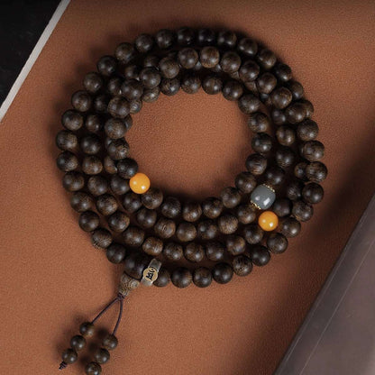 Natural Nha Trang Chinan agarwood bracelet 108 agarwood bracelet, sandalwood Buddha bead men's and women's rosary bead bracelet.