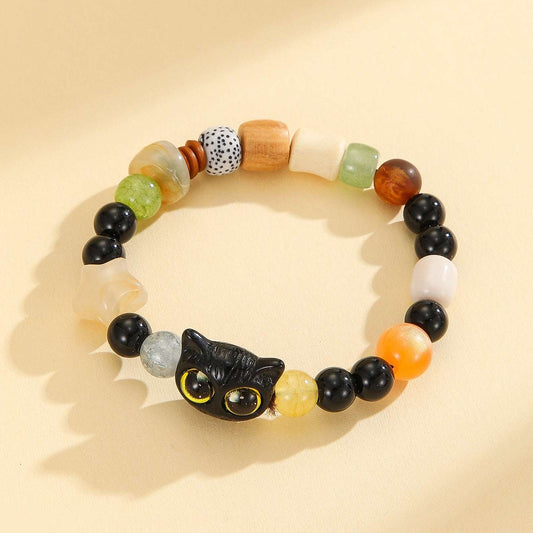 Free Today: Natural Ebony Star Moon Bodhi Barrel Bead Bracelet Cartoon Cat Same for Men and Women